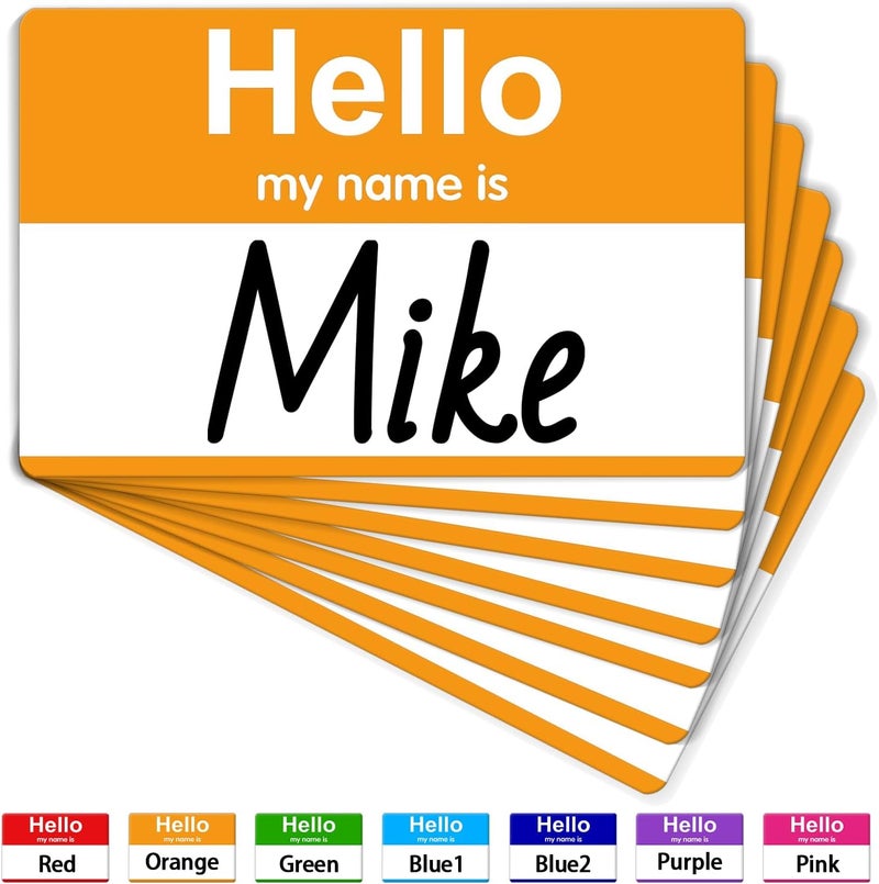 labelon 3.5" x 2.25" Name Tags Sticker, 200Pcs Hello My Name is Stickers, Orange Name Badge Name Tags Label for Office, Meeting, School, Teachers and Mailing - Image 1